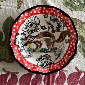 RARE Anthropologie by Nathalie Léte Charmante Dinner Plate - Squirrel & Poppies